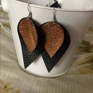Black and Rose Gold Faux Leather Earrings